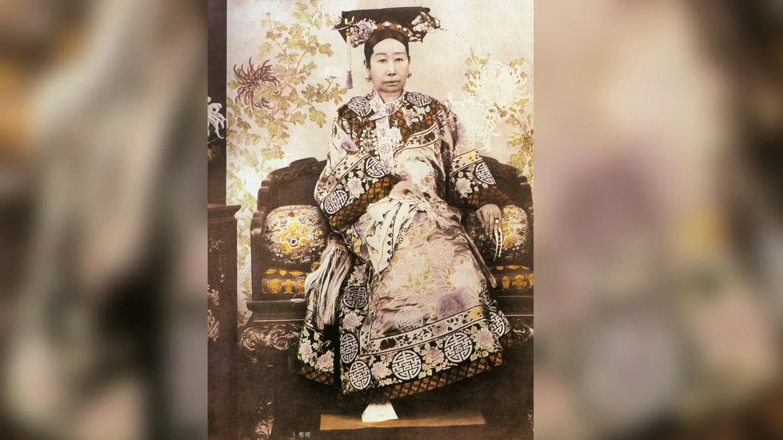 An official photographic portrait of Empress Dowager Cixi (Nov. 29, 1835 &amp;ndash; Nov. 15, 1908) at about age 55.