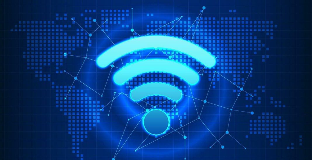 wi-fi-technology-wi-fi-is-a-technology-that-transmits-wireless-internet-signals-to-electronic-devices-to-access-the-internet-n-the-wifi-icon-is-on-the-earth-map-with-connection-lines-vector